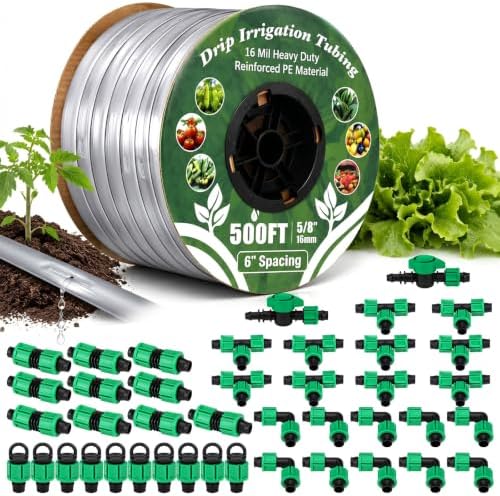 Tondiamo 500 ft 5/8" Drip Tape Irrigation Kit 16 Mil 6" Spacing, Green by Tondiamo