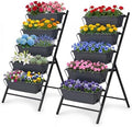 GIANTEX 5 Tier Vertical Planter Set of 2, Raised Garden Bed with Drainage Holes & Removable Trays, Metal Frame Elevated Planter Boxes for Herbs Vegetables Flowers, Indoor Outdoor Patio Balcony by Giantex