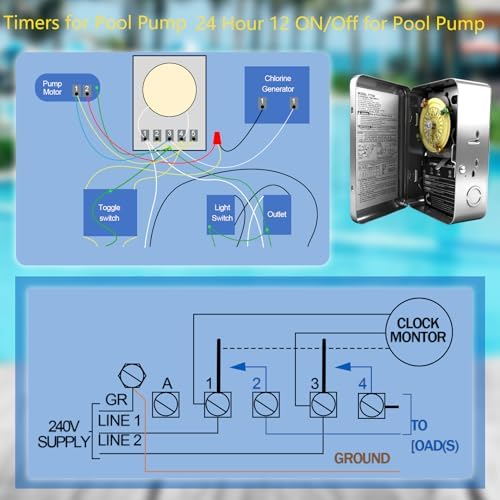 T104 Mechanical Timer Switch, 208–277 VAC 40 Amp,Pool Pump Switch, 24 Hour 12 ON/Off for Pump, Heavy Duty Pool Timers, Timer for Lights HVAC Systems, 5 Years Warranty - Image 5