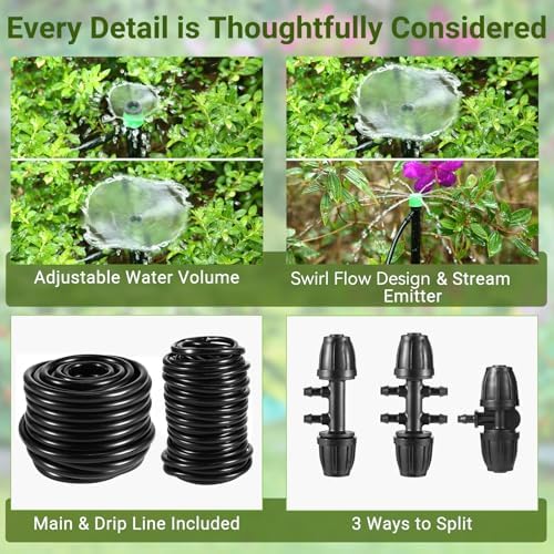 Drip Irrigation Kit for Garden, Raised Beds, Lawn - Adjustable Watering System with Drip Emitters, 5/16" & 1/4" Tubing, Barbed Fittings - Image 4