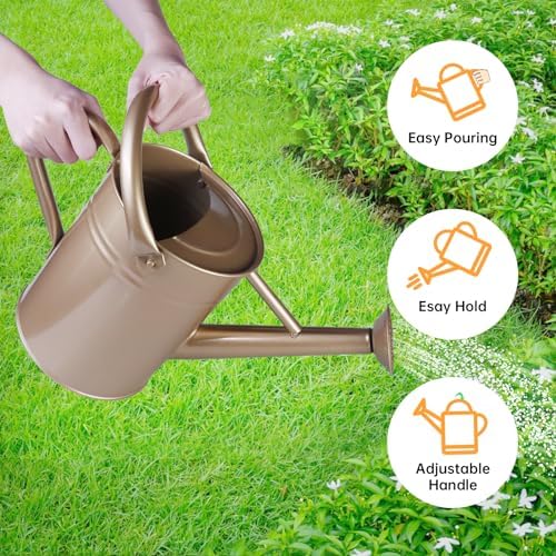 Metal Watering Can for Outdoor Plants, Galvanized Steel Watering Can with Removable spout, 1 Gallon,Perfect Home & Garden Decor Gold - Image 3