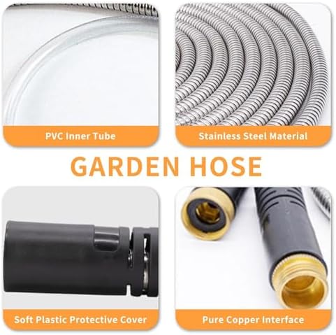 Garden Hose, Stainless Steel Metal Water Hose with 3/4" Solid Brass Connector for Yard Lawn Outdoor Rv No Kink Puncture Proof (Sliver, 100 Ft) - Image 3