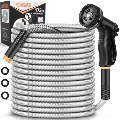Rcfunkid Garden Hose 175FT No-Kink Metal Hose With 10 Function Nozzle Tough by GardenHose