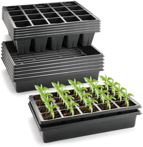 RooTrimmer 2.5 inch Square Pots 3.5 inch Deep 20 Cell Seedling Trays with Water Collection Nursery Trays (15"x11"x3") for Seeds Starting and Transplanting(5 Sets) by RooTrimmer