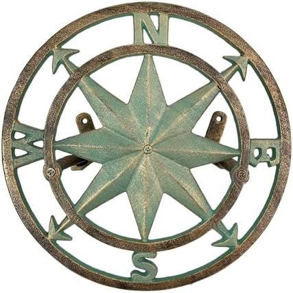 Zeckos Garden Hose Holder Compass Rose 12 Inch Cast Iron Verdigris - Image 2