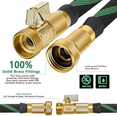 100FT Lightweight Garden Hose, Brass 3/4", 10-Pattern Nozzle - Image 3