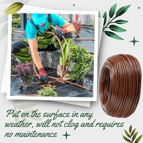 Nuanchu 498 ft 1/4" Drip Irrigation Tubing Irrigation Hose Garden Watering Tube Line with 9.8 Inch Emitter Spacing Blank Distribution Tubing Drip Line Watering for Garden Patio Lawn, Brown - Image 4