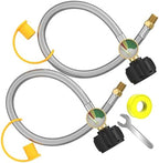 GardenNow 2 PCS RV Propane Hoses with Gauge, 24 Inch Stainless Steel Braided Camper Tank Hose, Rv lp Gas Hoses Connector for Standard Two-Stage Regulator, 40Lb 250PSI, 1/4" NPT /QCC1 Fittings by GardenNow