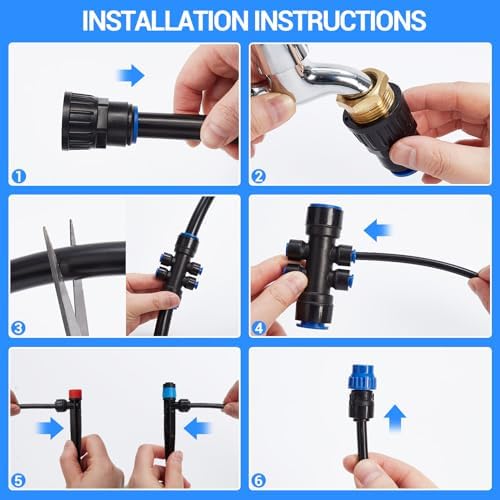 IDEALHOUSE Drip Irrigation Kit, Quick-Connect DIY System, 1/2 in 33 ft Mainline and 1/4 in 200 ft Tubing, Adjustable POM Nozzles,3 Kinds of Sprayers for Garden and Greenhouse - Image 6