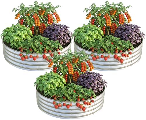 Utopia Home Galvanized Raised Garden Bed Kit 2x2x1 Ft Pack of 3, Planter Box Round Raised Garden Beds Outdoor, Easy Assembly Metal Raised Bed for Gardening Vegetables, Fruits, Flowers,Silver by UTOPIAHOME