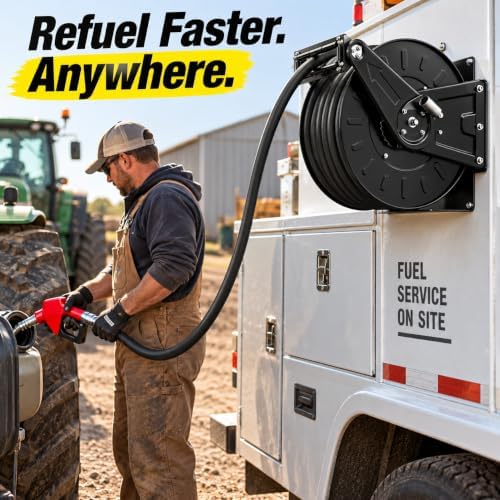 SILVEL 1 Inch Diesel Fuel Hose Reel 50 ft Retractable Spring Rewind - Image 3