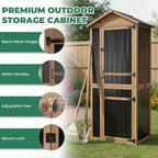 Large Outdoor Storage Cabinet with 4 Shelves, Wood Outdoor Storage Shed with Weatherproof Roof, Lockable Doors, Tall Outdoor Patio Cabinets for Garden Tool and Accessories, Brown - Image 3