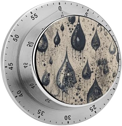 Stainless Steel 60-Minute Mechanical Timer Black Water Drop Pattern Printed Timer by Unknown