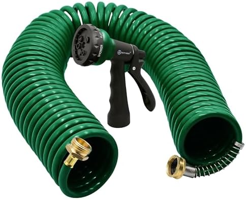 AUTOMAN Coil Garden Hose 50 ft, EVA Curly Water Hose with Brass Connectors, Recoil Garden Water Hose,Includes 7-Pattern Function Sprayer,Retractable,Corrosion Resistant Garden Coil Hose. by AUTOMAN