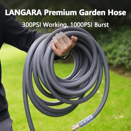 Heavy Duty Premium Garden Hose 50ft x 5/8", 300PSI Working, 1000PSI Burst, Hybrid Rubber Water Hose with Transparent Swivel Handle - Hot/Cold Water - Five Layered Braiding with Brass fittings (Grey) - Image 6