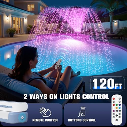 Upgraded Pool Fountain with Remote - Adjustable Waterfall Pool Sprinkler Fountains with Lights, Spray Water Fountains for Above Ground and Inground Pool for Cooling, White - Image 2