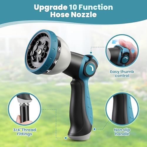 Garden Hose Water Hose – 100ft Lightweight Flexible Outdoor Hose, Kink-Free, Weather Resistant, 3/4” Metal Fittings, 10-Function Spray Nozzle for Yard Car Wash - Image 3