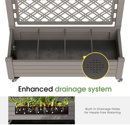 Fancyango Raised Garden Bed with Wheels 61.2" H -Gray - Image 5