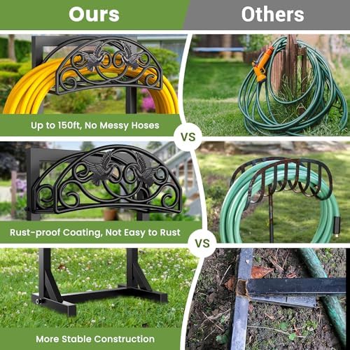 Pattiumo Garden Hose Holder Stand, Heavy Duty Freestanding Metal Hose Holder with 4 Spikes, Hose Reel Alternative Holds up to 150 ft for Yard Lawn Garden Patio - Image 4