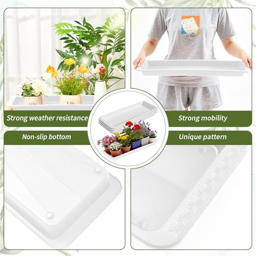 Cinnvoice 4 Pcs 24 x 8 x 1.6 Inch Rectangle Plant Saucer Tray, White - Image 3