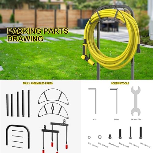 Suchek Garden Hose Holder, Upgraded 4 Spikes Water Hose Holder, Heavy Duty Hose Stand Holds 150ft Hose, Freestanding Hose Hanger, Hose Storage Organizer for Outside Yard Lawn (Black) - Image 5