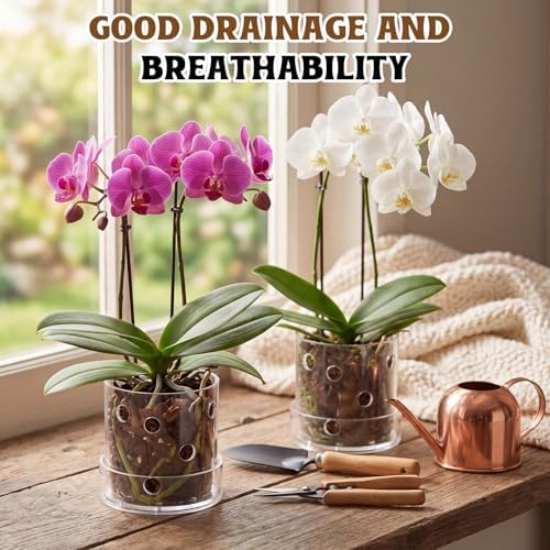2 Pcs 4 Inch Clear Acrylic Orchid Planter Pot with 360° Round Holes & Tray - Image 4