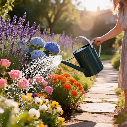 1.7 Gallon Metal Watering Can with Removable Spout, Durable Galvanized Steel Water Can for Indoor Outdoor Garden Plants (Dark Green) - Image 6