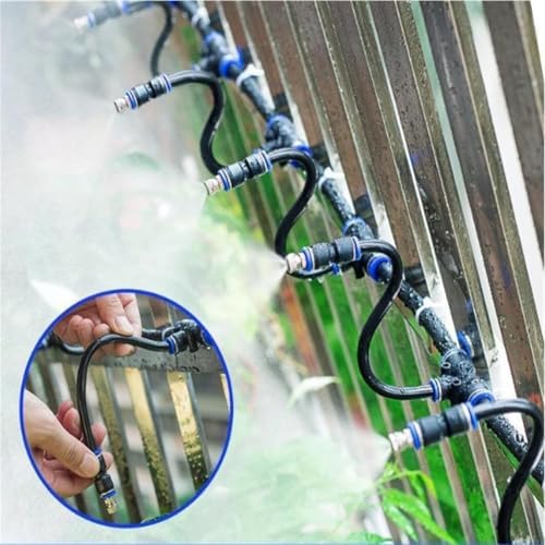 Brass Mist Nozzle Tee with Built-in Hose, 360 Degree Rotation Adjustable, Garden Watering System Mist Parts and Accessories Atomizing nozzle + 8mm tee belt 20 meters PE pipe - Image 7