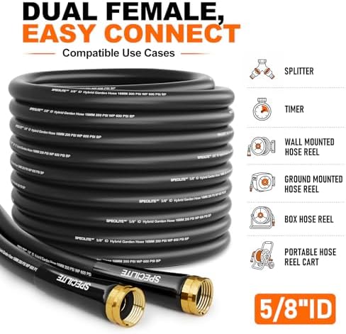 SPECILITE Garden Water Hose 75 ft x 5/8 in, 2-in-1 for Reel, RV, Yard - Image 2