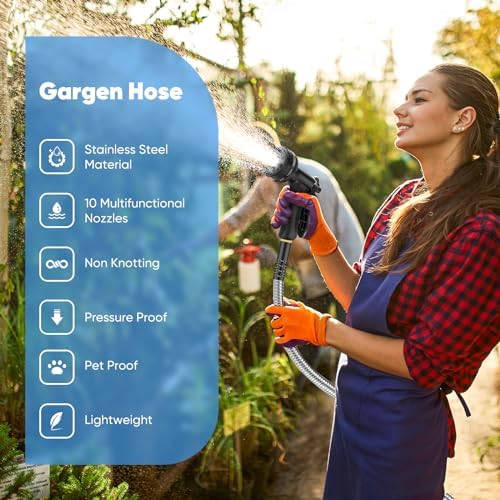 Garden Hose, Water Hose with 10 Function Nozzles, No Kinks, Flexible Hose, Lightweight, Puncture Proof Hose for Yard and Outdoor（52FT） - Image 2