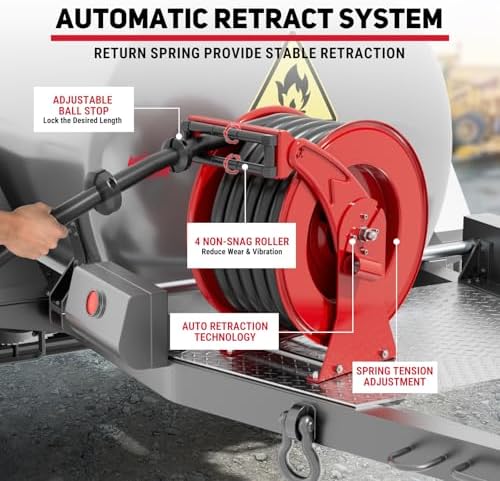 Fuel Hose Reel 1" x 33 ft, Retractable Diesel Reel with Refueling Nozzle - Image 2