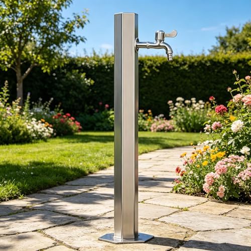 304 Stainless Steel Outdoor Garden Water Column, Antifreeze Hose Faucet Extender Water Column with Faucet, Decorative Water Feature Fountain Water Dispenser Hydrant(Short Height:50cm/19.7in) by SXBHDM