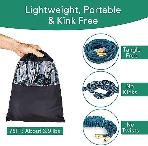 Expandable Garden Hose 75 ft, 2026 Upgraded Flexible Water Hose 75ft with 10 Function Spray Nozzle, 3/4" Leakpoof Solid Brass Fittings, Expanding Double Latex Core, Lightweight, No Kink, No Tangle - Image 6