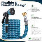 Garden Hose 100 ft, 2026 Upgraded Kink Free Flexible Water Hose 100ft With 10 Pattern Spray Nozzle, Leak-Proof, Portable, Ultra Lightweight & Durable Garden Hose for Yard, Lawn, Outdoor, Blue & White - Image 3