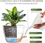 Plant Pots, 4 Pack 12/10/9/8 Inch Self Watering Pots with Drainage Holes, Water Level Indicator Deep Reservoir, Large Planters for Indoor Outdoor Plants - White Brown - Image 4
