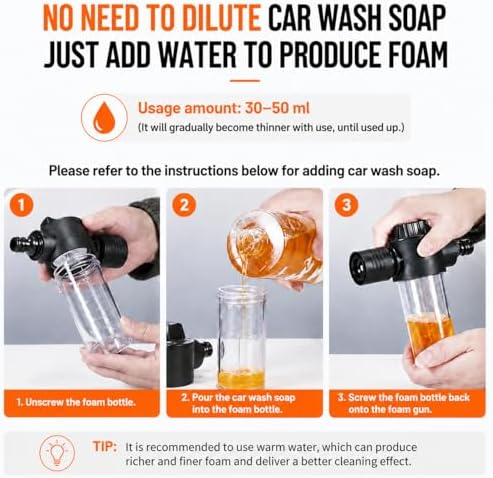 Hose Hawk Pro Pressure Washer,Multi-Function Pressure Sprayer For 1/2" Garden Hose,Leak-Proof Pressure Washer Gun with Foam Pitcher,3 Spray Modes Pressure Washer Wand For Car Washing,Patio,Driveway - Image 7