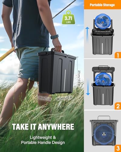 Ausic 9L Bucket Portable Misting Fan for Outdoors Patios, 30000mAh Rechargeable Battery Operated Camping Fan, 3 Strong Winds, 3 Large Spray Outlets, for Fishing/Travel/Garden Party/Golf/Tent/Office - Image 6