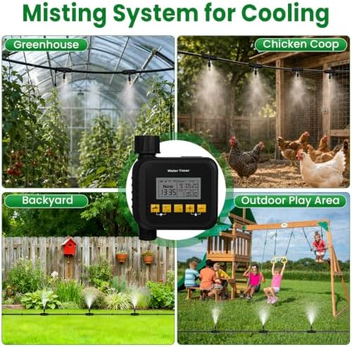 Misters for Outside Patio with Timer, 33FT/10M Chicken Coop Misting System for Cooling with 8 Brass Nozzles, Outdoor Mister for Patio Backyard Garden Greenhouse Livestock - Image 2