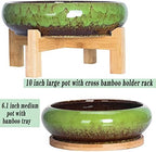 Succulent Pots, 7.3/10 Inch Large Bonsai Pots with Tray Set of 2 - Image 2