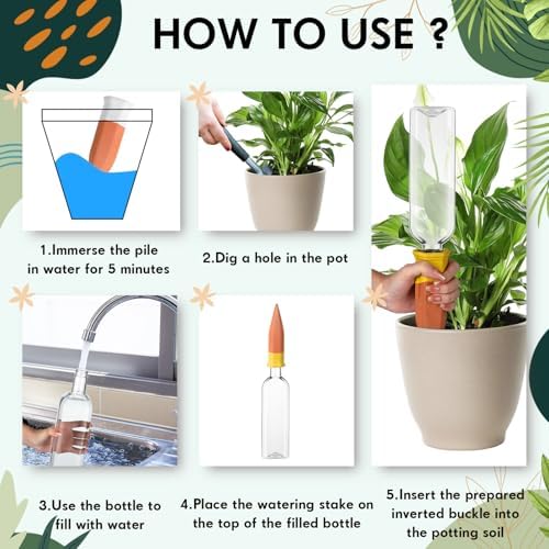 Ziliny 12 Pack Terracotta Watering Spikes Devices, Plant Self Watering Spikes with 25 oz Plastic Wine Bottles, Slow Release Vacation Insert Plant Waterer Devices for Indoor Outdoor - Image 4