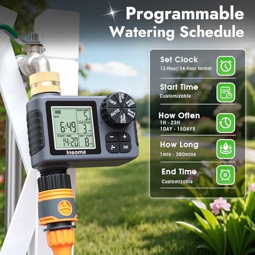 Sprinkler Timer with Brass Inlet, Water Timer for Garden Hose with Auto/Manual/Rain Delay Mode, Easy Setup Hose Timers for Lawn, Garden, Vacation Watering,1 Outlet - Image 2
