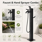 Outdoor Garden Water Post with Faucet and Hand Sprayer, Freestanding Stainless Steel Faucet Stand with Bottom/Side Inlet, NPT and GHT Adapters for Yard Patio Cleaning (23.6",Square-Spray) - Image 4