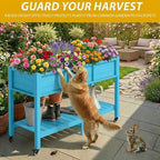 DWVO 47x18x31in Raised Garden Bed HDPE, Weather-Resistant Poly Wood Planter Box Stand, Planter Box with Legs, Storage Shelf & Lockable Wheels, Elevated Garden Bed for Backyard Patio - Aruba Blue - Image 2