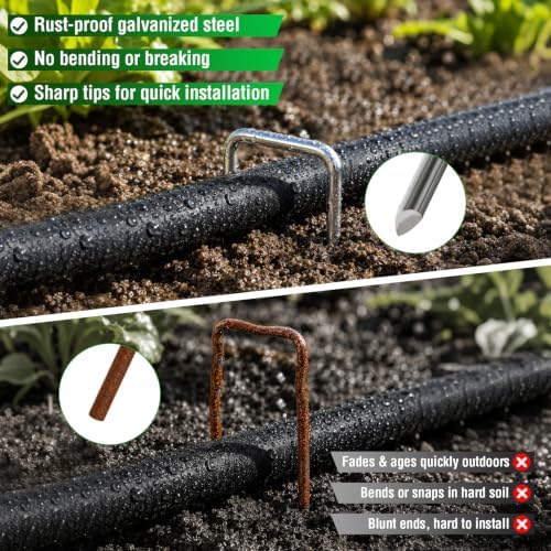 MIXC 100Ft Thickened Flat Soaker Hose with 200 Pack 6 Inch Landscape Staple - Image 7
