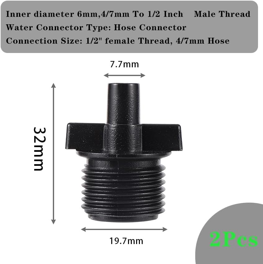 2pc Drip irrigation sprinkler fittings 1/4 inch barb tee single and double pipe diverter 4/7 mm hose connector(Type-B) - Image 2