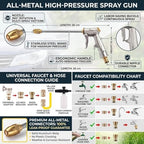 Heavy-Duty High Pressure Metal Spray Gun – All-Metal Body Water Hose Nozzle with Universal Faucet Adapters, 360° Rotating Adjustable Spray Patterns for Car Washing, Gardening & Pet Bathing (silver) - Image 6