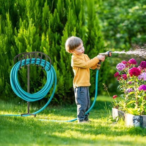 Garden Water Hose Holder Stand With Ground Stakes, Black Freestanding Storage Rack, Holds Up To 125 Ft 5/8 Inch For Backyard, Lawn And Patio Organization - Image 5