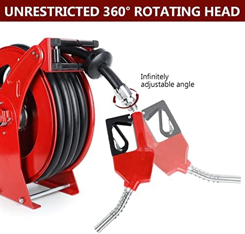 Fuel Hose Reel with Fueling Nozzle, 3/4" x 50FT Retractable Diesel Hose Reel, 300 PSI Industrial Heavy Duty Auto Swivel Rewind Hose Holder Reels, for Vehicle Tank Truck Trailer Ship - Image 3