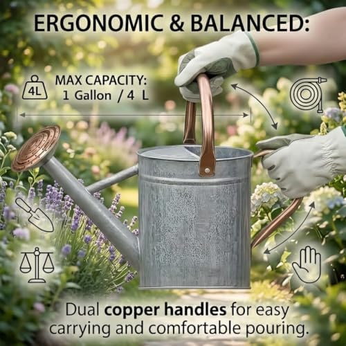 1 Gallon Galvanized Watering Can Outdoor, Large Garden Plant Watering Can - Image 3