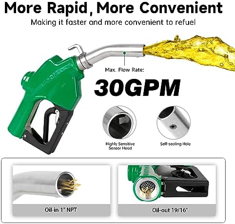 1" NPT Automatic Fuel Nozzle with Hook, Gas Nozzle Diesel Pump Handle Max Flow Rate 30GPM, 3-speed Padlock, Auto Shut Off, 19/16" (OD=30mm) Spout for Gasoline, Diesel, Kerosene Biodiesel - Image 3